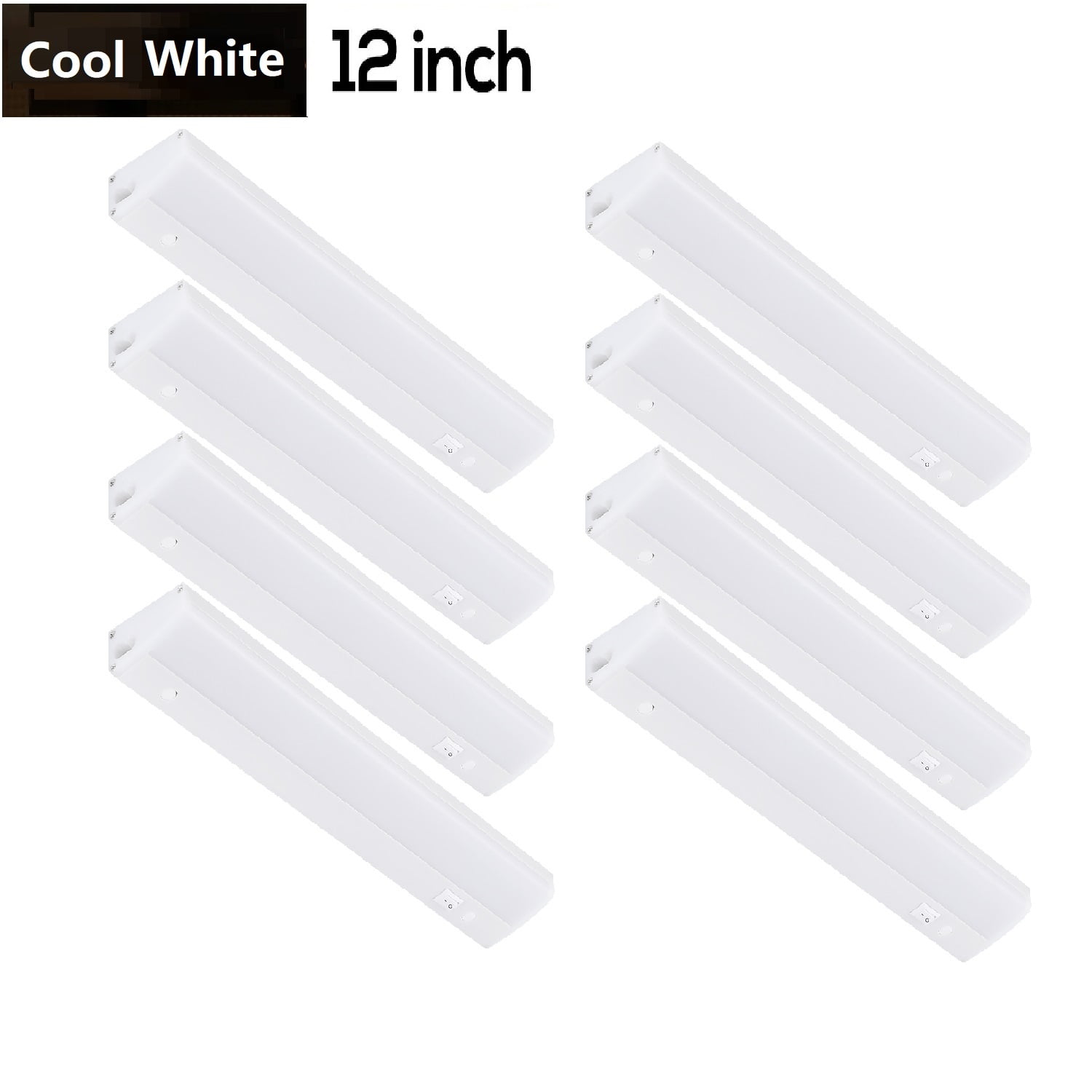 8 Pack LED Under Counter Light, 6W 12" Kitchen Under Cabinet Light, Linkable Closet Light, Plug-in, Cool White (Included 2*Power Cord)