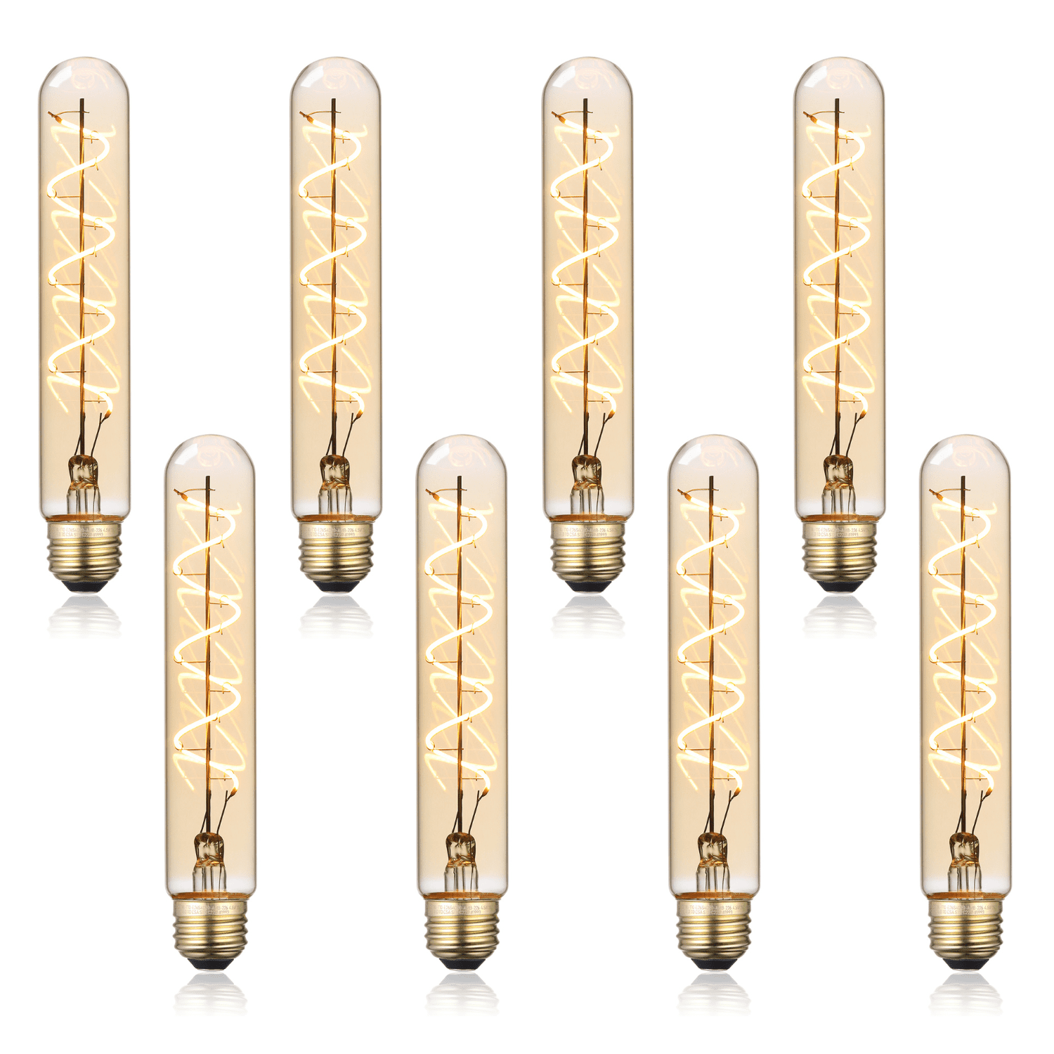 8 Pack LED Vintage Spiral Filament Bulb T10, 4.5W 7.17" Tubular Edison Light Bulbs, E26 Base, Dimmable Decorative Bulb, Amber Glass, 2000K Soft Warm, ETL/FCC