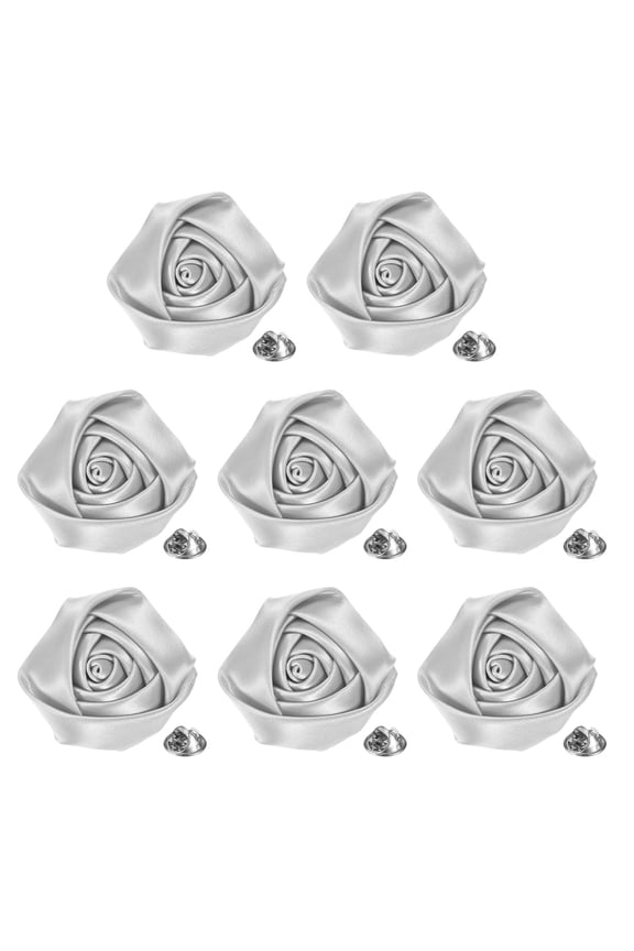 8-Pack Lapel Pin for Men Suits, 1.97" Flower Boutonnieres Brooch Pins [Silver]