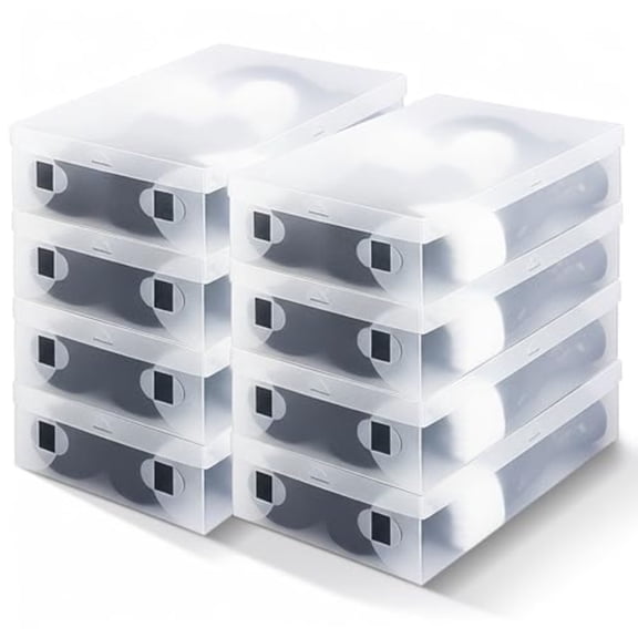 8 Pack Large Boot Storage Boxes with Lids for Tall Boots 20.5 x 11.8 x 4.5 Stackable Clear Plastic Shoe Organizer Container Space-saving Shoe Storage Box for Sneakers and High Heels