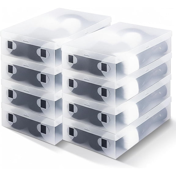 8 Pack Large Boot Storage Boxes with Lids for Tall Boots 20.5 x 11.8 x 4.5 Stackable Clear Plastic Shoe Organizer Container Space-saving Shoe Storage Box for Sneakers and High Heels