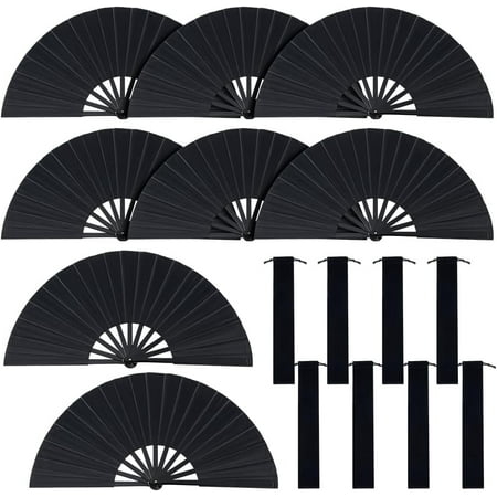 8 Pack Large Hand Fan 13 Inch Large Folding Fans for Chinese Kung Fu Rave Popping Fans Boots on The Ground Hand Fan