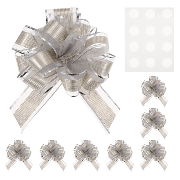Uxcell 8 pack Bow for Gift Wrapping, 8.7" x 6.7" Wood Grain Ribbon Bows Silver Tone