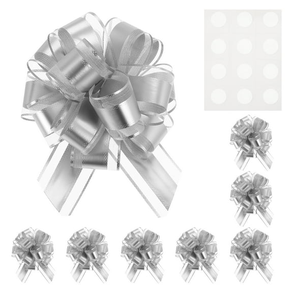 Uxcell 8 pack Large Bows for Gift Wrapping, Reusable Ribbon Bow Silver Tone