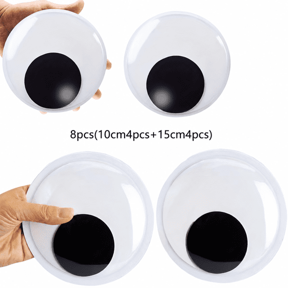 8-Pack Large Self-Adhesive Googly Eyes, 3D Wiggly Wobble Eyes with Black Pupils, 10cm and 15cm Giant Craft Eyes for DIY Projects