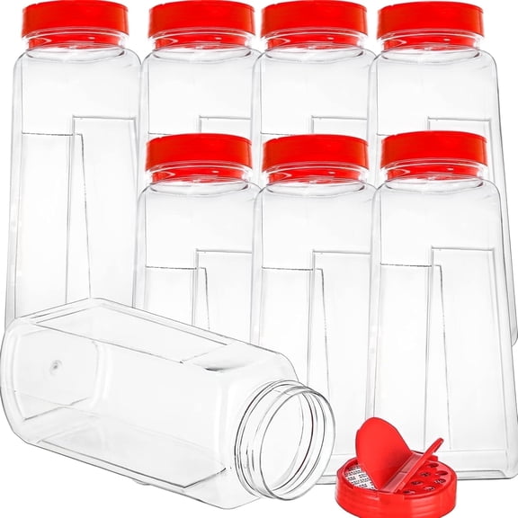 32oz Seasoning Shaker, 8 Pack Plastic Spice Container Bottle with Red Dual Shake Lid for Storing Herbs, Powders, General Use Storage Containers
