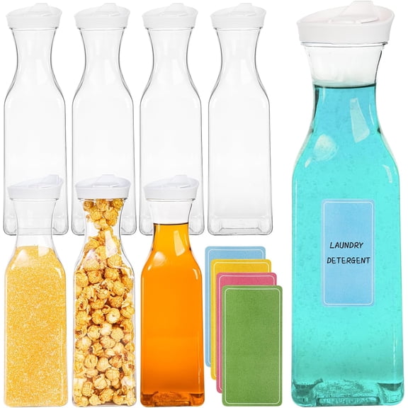 8 Pack Laundry Detergent Dispenser, 54oz Laundry Soap Dispenser Bottle with Waterproof Label, Liquid Laundry Detergent Container, Plastic Fabric Softener Organizer for Bleach Powder Beads