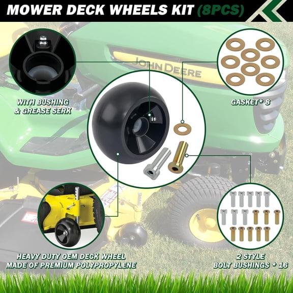 8 Pack Lawn Mower Deck Gauge Wheels Kit - 5 Inch Universal Fit for John Deere 48", 54", 60", 62", 72" Decks