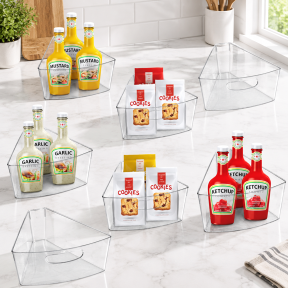 8 Pack Lazy Susan Organizer Wedge Bins for Corner Cabinets, Fridges, and Pantries