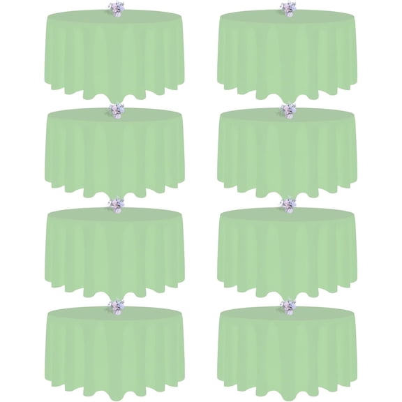 8 Pack Light Green Round Tablecloth 120 Inch Round Table Cloth, Wrinkle Resistant and Washable Tablecloth Polyester Fabric Table Cloth Round Cover for Dining Wedding Banquet Party