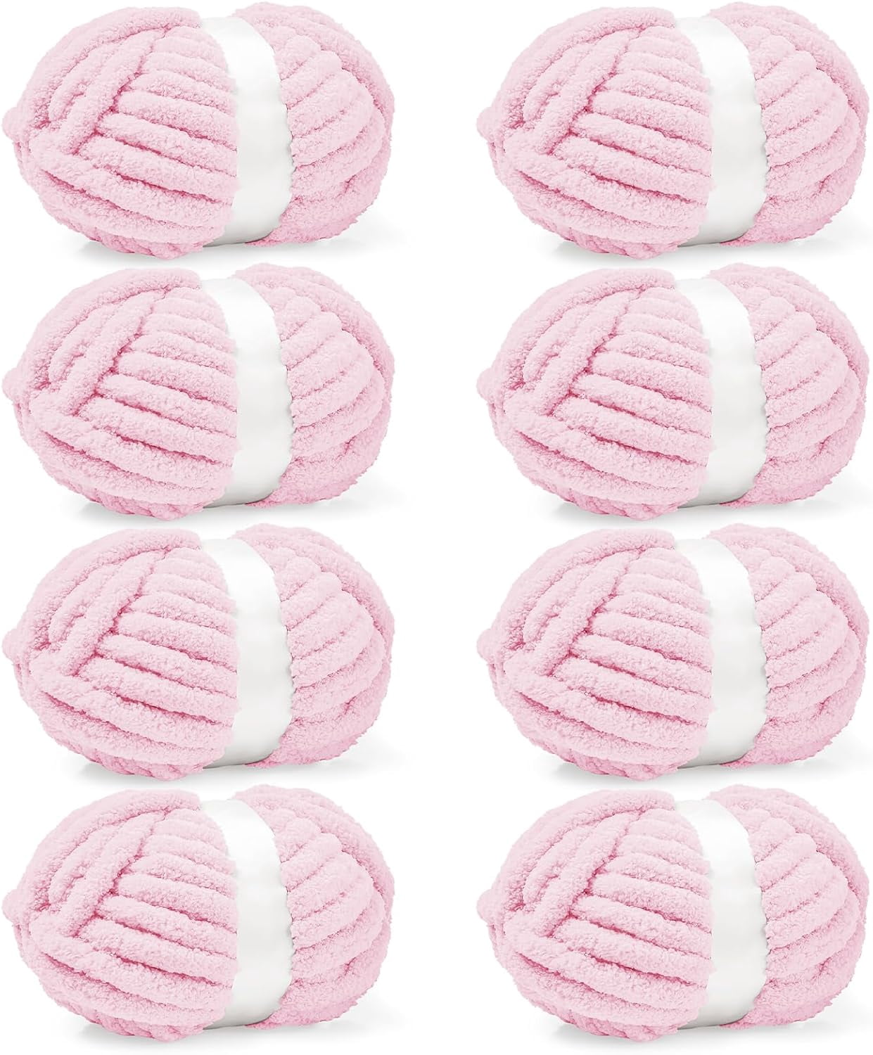 8 Pack Light Pink Chunky Chenille Yarn 30.6 Yard Super Bulky Fluffy Plush Knitting Craft Supply