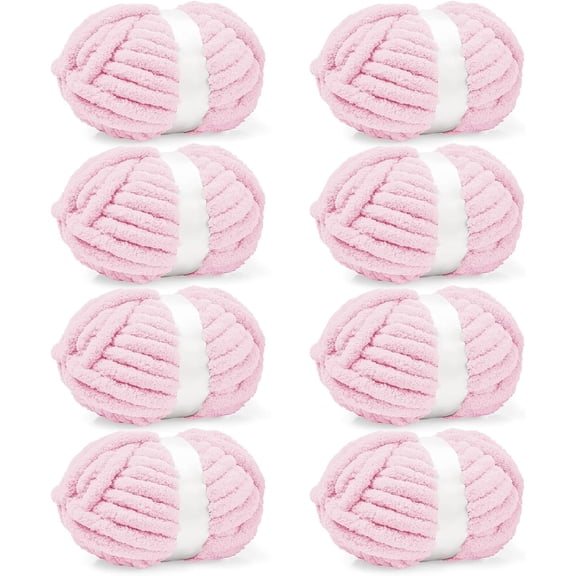 8 Pack Light Pink Chunky Chenille Yarn 30.6 Yard Super Bulky Fluffy Plush Knitting Craft Supply