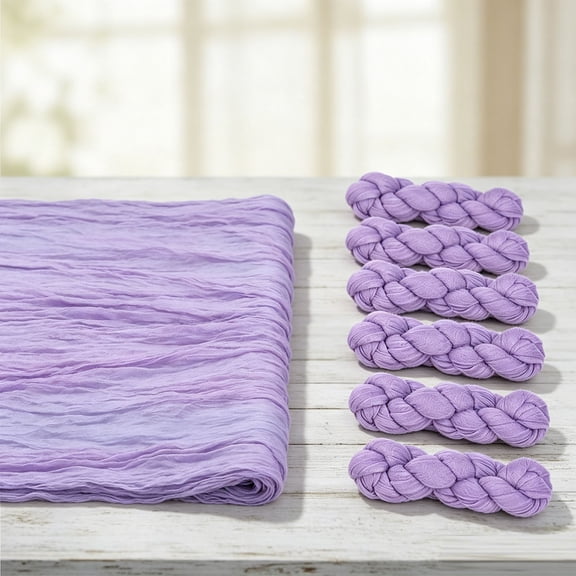 8 Pack Lilac Purple Crinkled Cheesecloth Table Runner, Sheer Gauze Table Runner for Rectangle Round Tables, Wedding Bridal Shower Boho Rustic Birthday Party Dining Table Decor