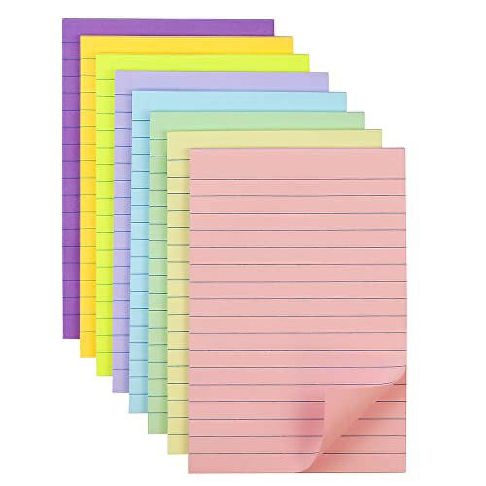 (8 Pack) Lined Sticky Notes 4X6 in, Pastel Ruled Post Stickies Colorful,  Super Sticking Power Memo Post Stickies Big Square Sticky Notes for Office