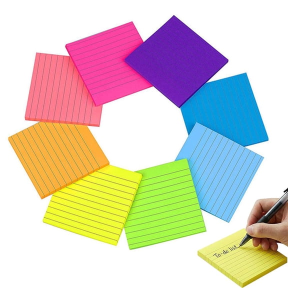 8 Pack Lined Sticky Notes, 4x4 Inch, 400 Sheets Vibrant Neon Colors, No-Bleed Paper, Repositionable Memo Pads for Office, School, Home50 Sheets/Pad