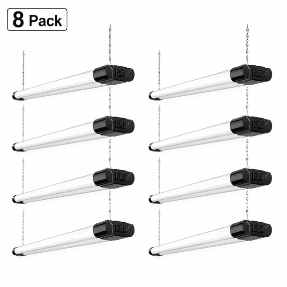 8 Pack Linkable LED Utility Shop Light, 4 FT Integrated Fixture For Garage, 40W Equivalent 250W, 6500K Daylight