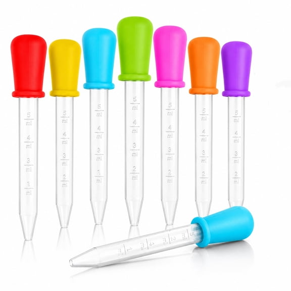8 Pack Liquid Droppers,Silicone and Plastic Pipettes Transfer Eyedropper with Bulb Tip for Candy Oil Kitchen - 7 Colors