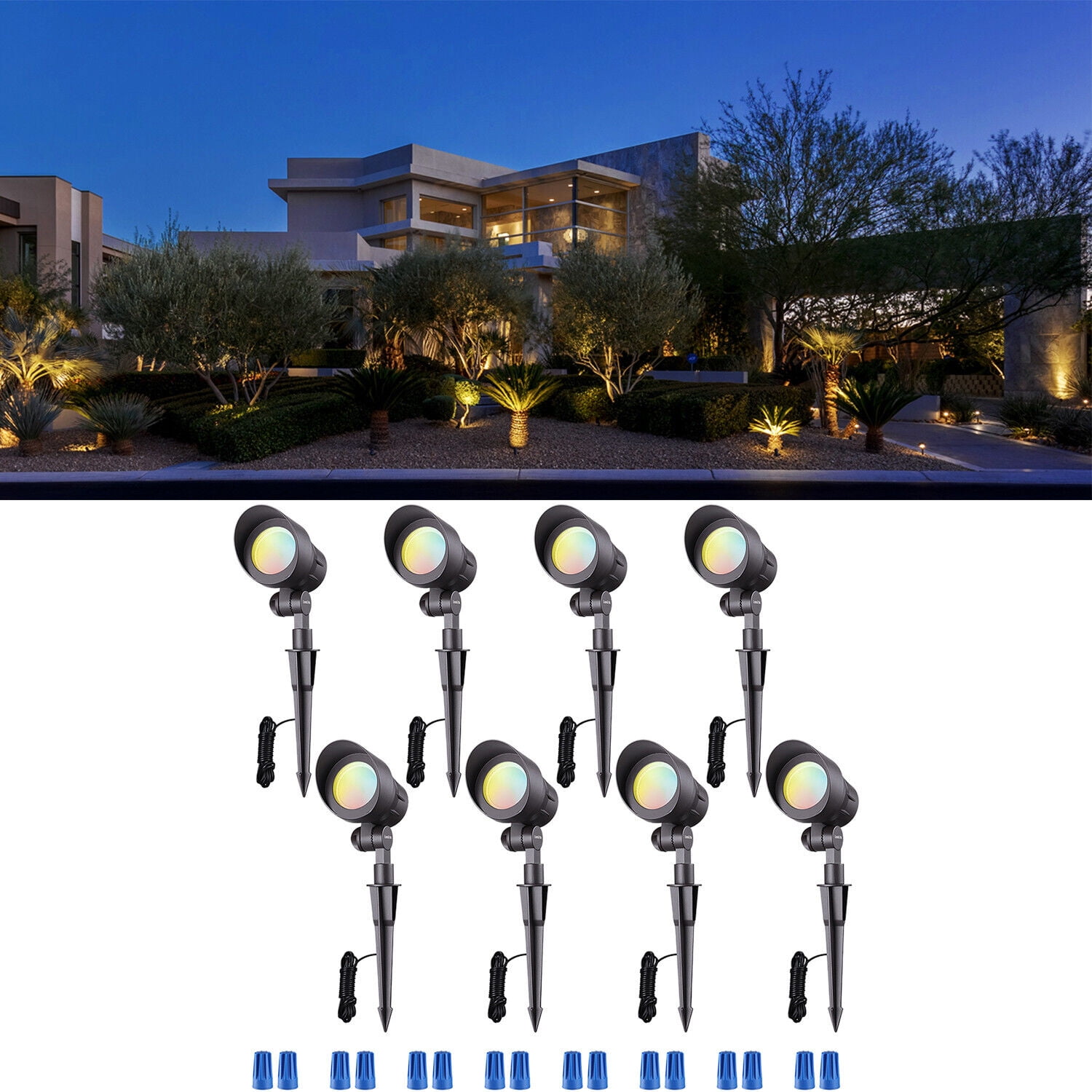 8 Pack 5CCT Low Voltage LED Landscape Spotlight, 12V-24V AC/DC Die-cast ...
