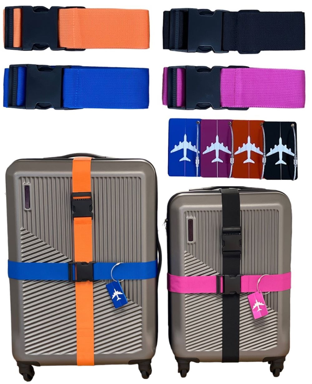 8 Pack Luggage Set, 4 Pack Straps and 4 Pack ID Tags, Adjustable Heavy