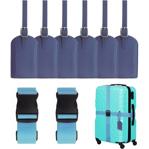 8 Pack Luggage Straps Suitcase Tags Set, Luggage Straps Suitcase Belts with Quick-Release Buckle, Leather Luggage Tag with Name ID Card Travel Accessories