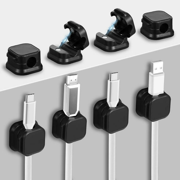 8 Pack Magnetic Cable Clips Cable Smooth Adjustable Under Desk Cable Management Strong Adhesive Wire Keeper Organizer Hide Charger Cord Holder For Home Desk Phone Car Wall Desktop Nightstand