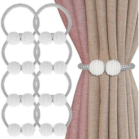 8 Pack Magnetic Curtain Tie Backs with Pearls,Modern Curtain Holdbacks Strap,Decoration for Kindergarten,Outside and Inside Drapes