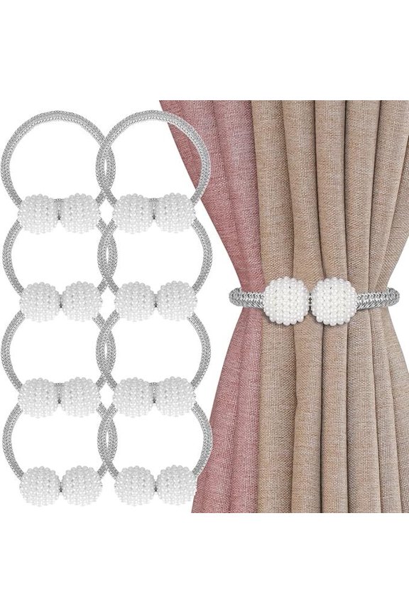 8 Pack Magnetic Curtain Tie Backs with Pearls,Modern Curtain Holdbacks Strap,Decoration for Kindergarten,Outside and Inside Drapes