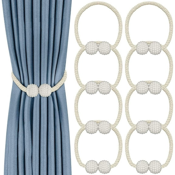8 Pack Magnetic Curtain Tiebacks,Convenient Drape Tie Backs Decorative Curtain Holdbacks Holder Curtain Tiebacks for Window Draperies, No Tools Required-Pearl Shape