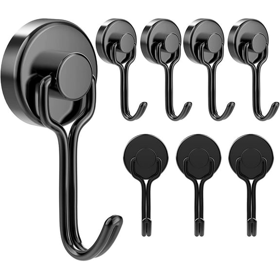 8 Pack Magnetic Hooks Heavy Duty for Hanging, Strong Neodymium Magnet Hook with Scratch-Resistant Base, Swivel Hanger Utility Hooks for Refrigerator, Cruise Cabins, Wall, Grill, Key, Kitchen, Black