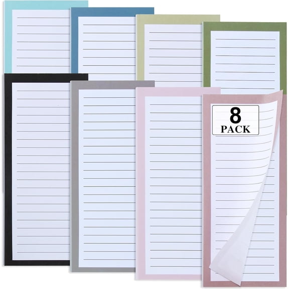 8 Pack Magnetic Notepads for RefrigeratorNotepads Grocery List Magnet Pad for Fridge,Full Magnet Back Design Notepad for Grocery List, Shopping List, To-Do List, Reminders