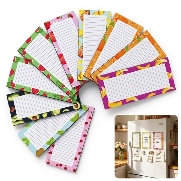 8 Pack Magnetic Notepads for Refrigerator, Fruit Design Grocery List Pads with Strong Back, 25 Sheets Each, 7.5" x 3.5"