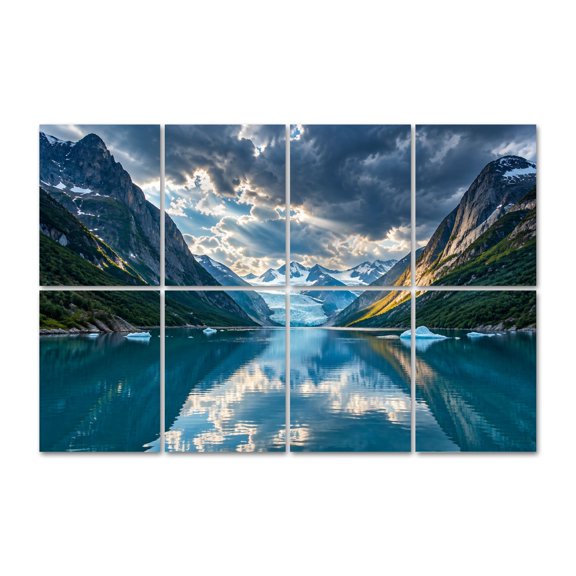 8 Pack Majestic Glacier Lake Art Acoustic Panels Self-Adhesive Towering Mountains Dramatic Clouds Decorative Sound Absorbing Wall Panels, Sound Panels for Recording Studio Living Room 48"x32"