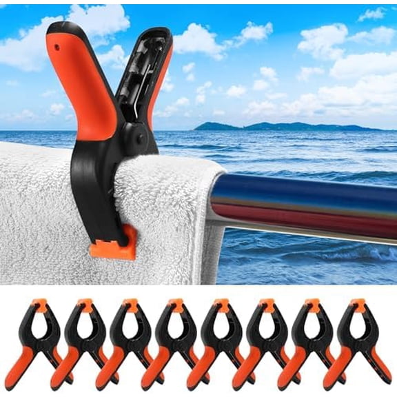 8 Pack Marine Boat Rail Towel Clips-Pontoon Boat Accessories-Storm Proof &Dual Locking Technology Pontoon Boat Clips- Purpose Towel Clips for Boat, Chairs, Camping, Fishing, Tarps