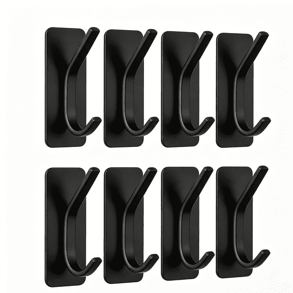8 Pack Matte Black SUS304 Stainless Steel Adhesive Double Wall Hooks No Drill Damage-Free Rustproof Heavy Duty Stick On Hangers for Towel Coat Hat Bathroom Bedroom Kitchen Entryway Storage
