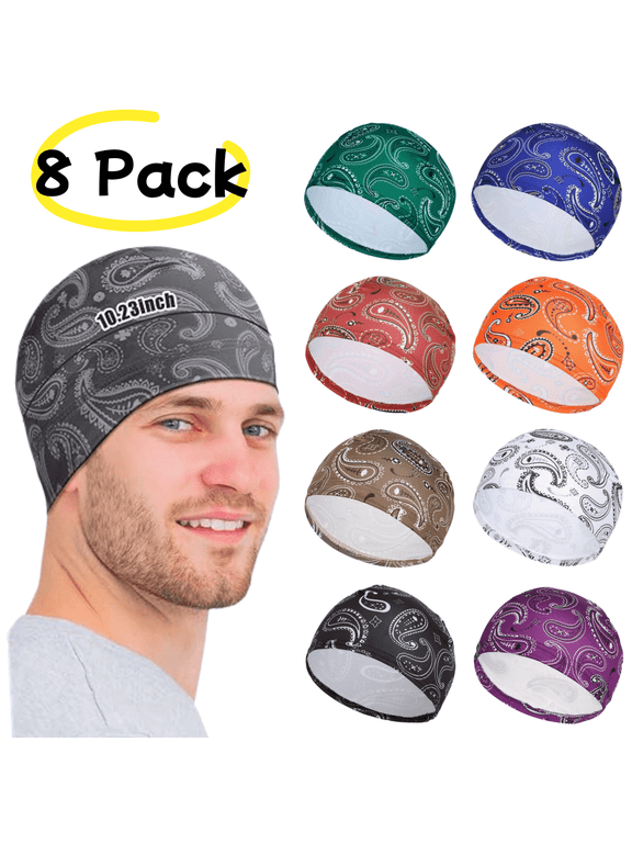 8 Pack Men & Women' Cooling Wicking Skull Caps - Moisture-Wicking Beanie Headbands Suitable for Cycling, Welding Hard Helmet Liner, Sweat Absorption, for Head Wrap for Helmet, & Gear, Unisex
