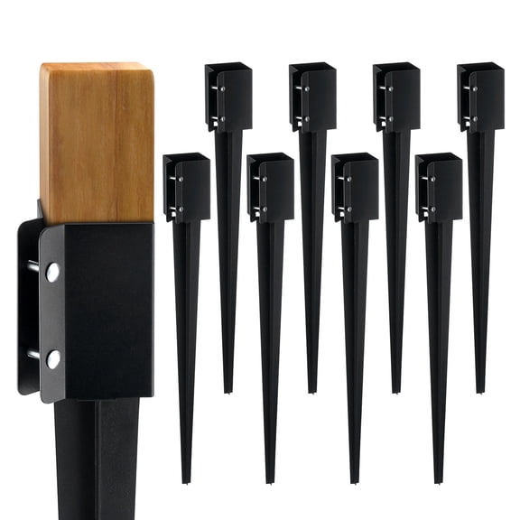 8 Pack Metal Black Powder Coated Fence Post Anchor Ground Spike 36x4x4"es Outer Diameter 3.5x3.5"es Inner Diameter for Mailbox Deck Garden Railing