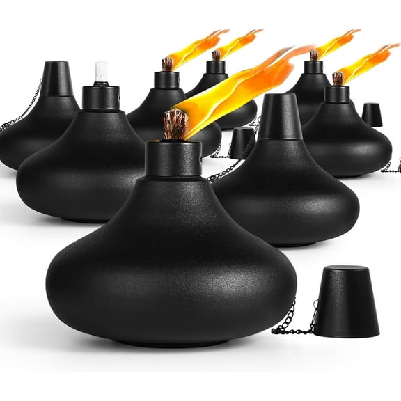 8 Pack Metal Table Top Torches,24.5 oz Citronella Torches for Outside,Refillable Flame Light Torch with Wicks and Covers, Landscape Lanterns Torches for Party, Garden Decor,DIY