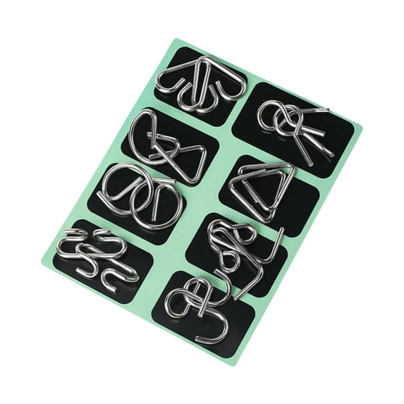 8 Pack Metal Wire Brain Teaser Puzzles, IQ Test Interlocking Disentanglement Game, Handheld Logic Puzzle Set for Stress Relief, Mind Game Collection