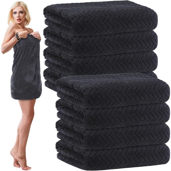 8 Pack Microfiber Bath Towels Bulk 27'' x 60'' Oversized Bath Towel Highly Absorbent Extra Large Shower Sheets Soft Drying for Beach Pool Bathroom Salon Party(Black)