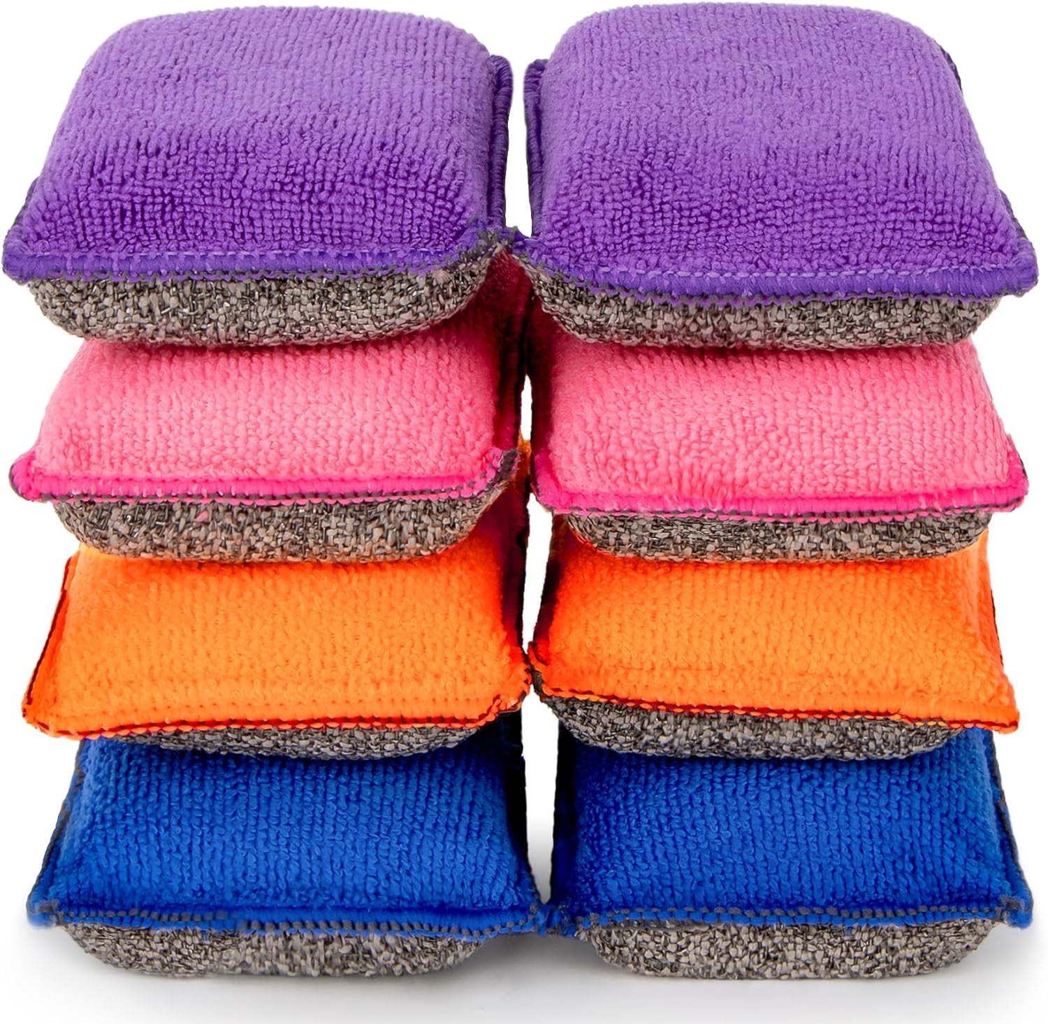 8 Pack Microfiber Sponge Kitchen - Dish Scrubber Sponge Non-Scratch ...