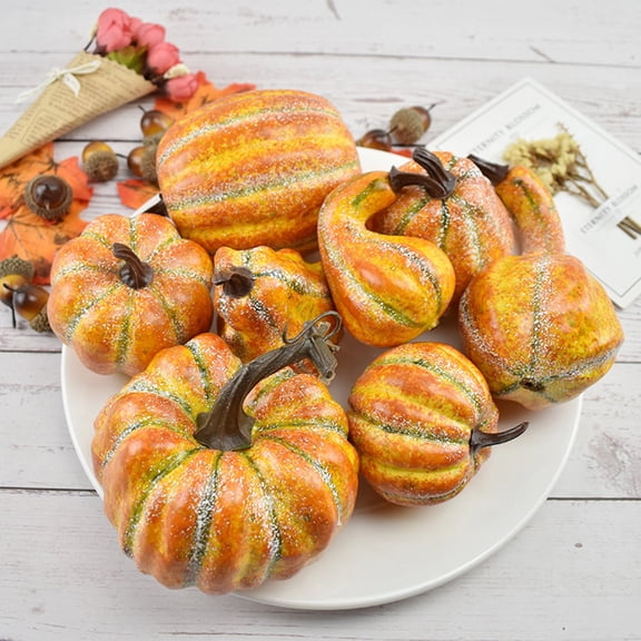 8 Pack Mini Artificial Pumpkins, Lifelike White Faux Foam Gourds for Fall Decor, Thanksgiving & Halloween Table Centerpieces and Home Decorations