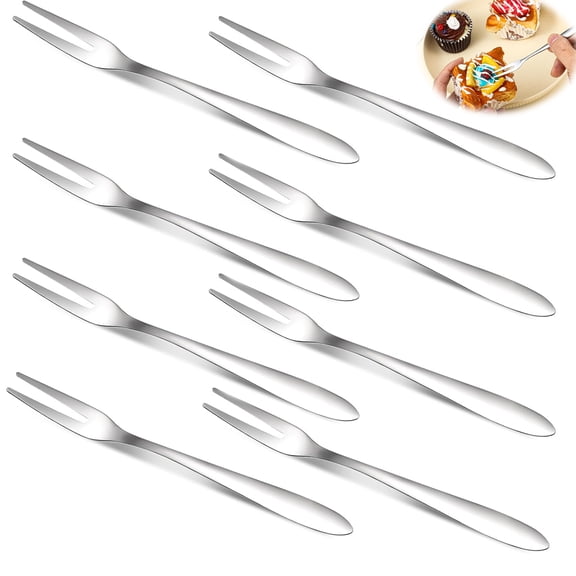 8 Pack Mini Cocktail Forks Tutuviw Appetizer Forks 5 inch Stainless Steel 2 Prong Mini Fork, Tasting Dessert Forks, Metal Forks Gift Set for Parties Wedding Daily Events