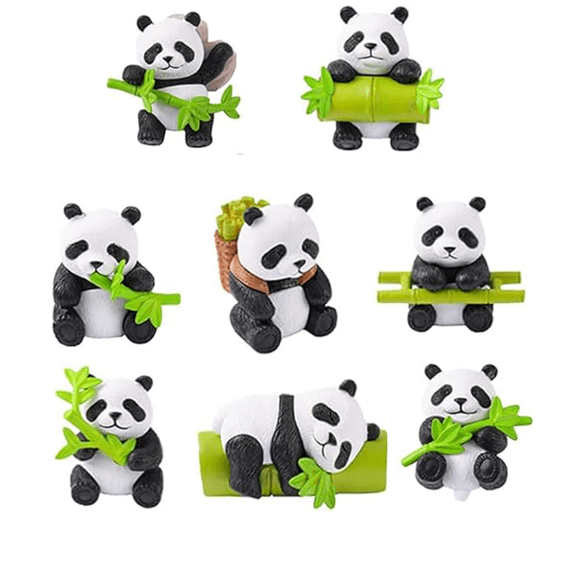 8 Pack Mini Resin Panda Figurines Landscape Decor Mini Animal Sculptures Fairy Garden Accessories Terrarium Decor Cake Toppers