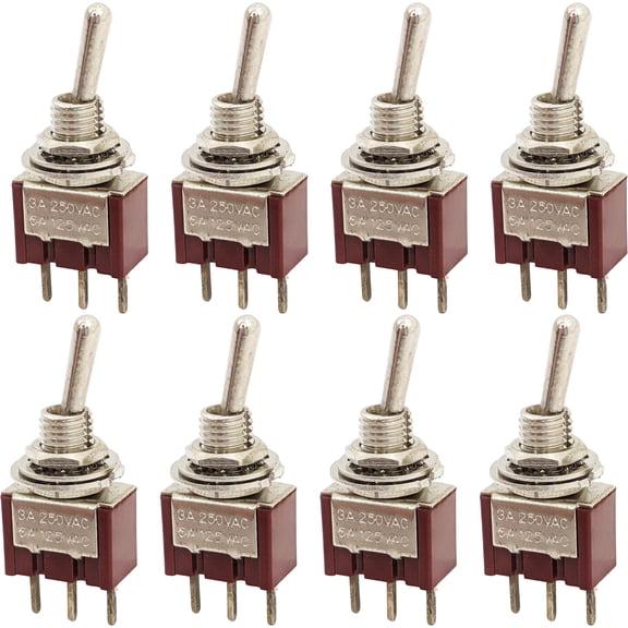 8 Pack Miniature SPDT Toggle Switch On-Off-On with 3 Pin PC Leads, 6A @ 125V AC