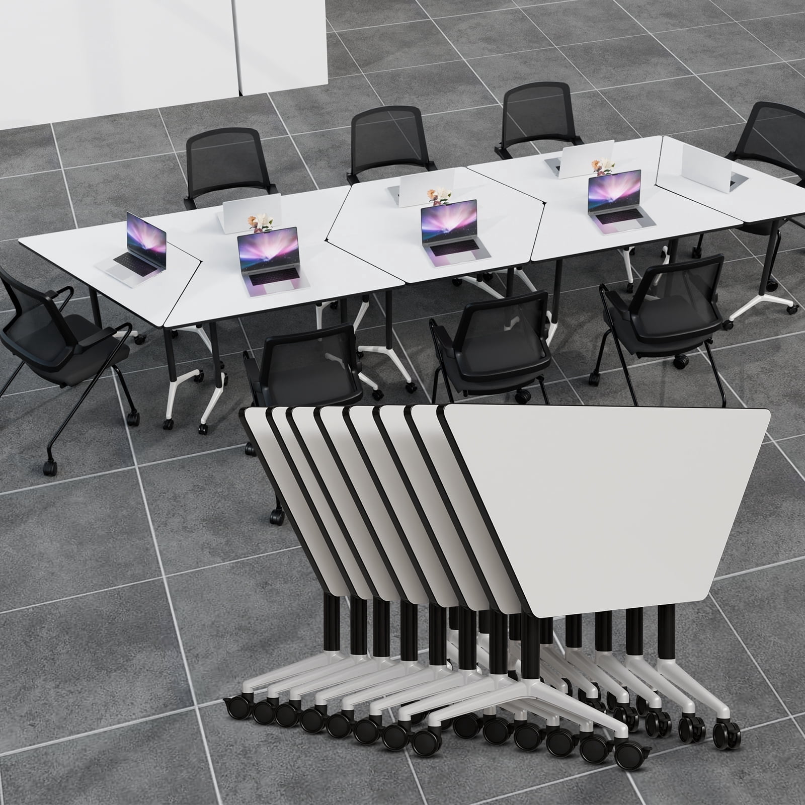 8 Pack Modular Conference Table, 47.2 Inch White Folding Training Room ...
