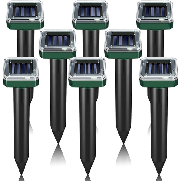 8 Pack Mole Repellent Solar Powered, Ultrasonic Pest Repeller Outdoor for Lawns & Gardens, Chipmunk, Gopher, Snake Deterrent, Deer Repellent Devices, Weatherproof, Dark Green