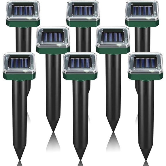 8 Pack Mole Repellent Solar Powered, Ultrasonic Pest Repeller Outdoor for Lawns & Gardens, Chipmunk, Gopher, Snake Deterrent, Deer Repellent Devices, Weatherproof, Dark Green