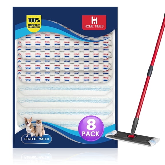 8 Pack Mop Refills Compatible with O Cedar H2prO Flat Mop System, Reusable Microfiber Mop Pads for Multi-Surface Floors, 4 Stripe and 4 Check 