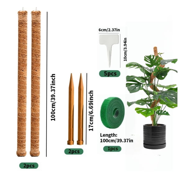 8-Pack Moss Poles with 1 Tie + 5 Labels, 2-Pack 40-Inch Foldable & Connectable Indoor Plant Support Stakes for Monstera, 80-Inch Tall Coco Coir Plant Poles - Ideal for Potted Plants, Pothos, Philoden