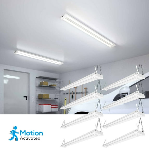 8 Pack Motion Sensor 4FT LED Utility Shop Light, 40W Plug in Linkable Light Fixtures, for Garage, Workshop, 4000lm, 5000K Daylight, Suspension & Flush Mount, FCC, ETL Certified